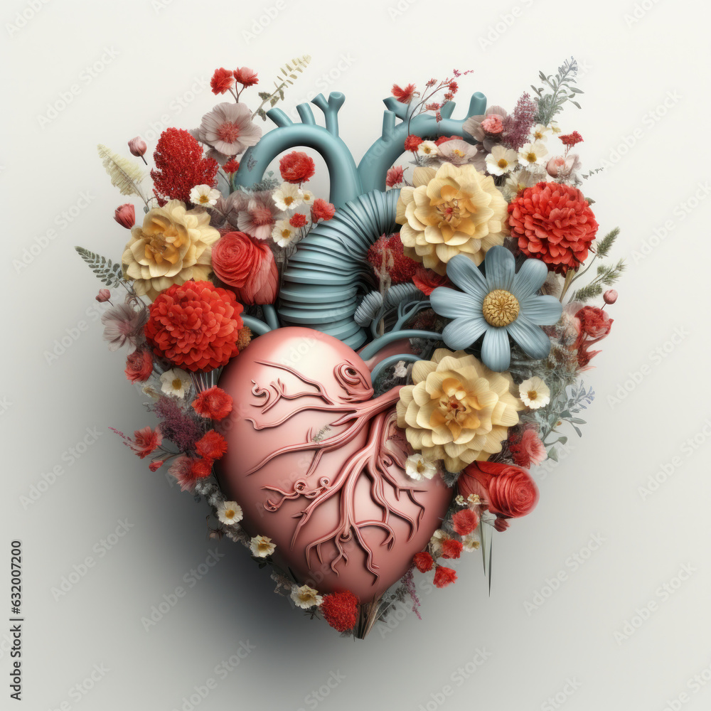 realistic heart flowers isolated on white background .generative AI