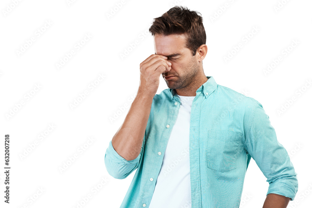 Dizzy, fatigue or man with headache stress, brain fog or burnout isolated on transparent png background. Exhausted, face or tired person frustrated or worried by head pain, anxiety or migraine crisis Dizzy, fatigue or man with headache stress, brain fog or burnout isolated on transparent png background. Exhausted, face or tired person frustrated or worried by head pain, anxiety or migraine crisis