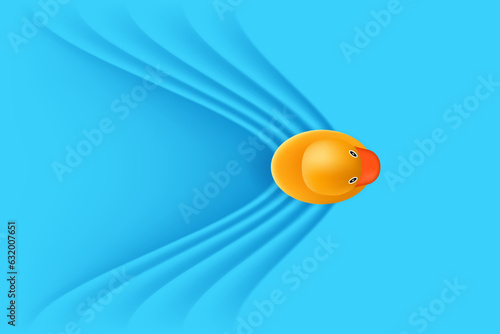 Swimming rubber duck, top view. Vector object