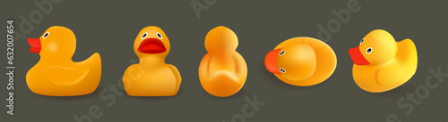 Yellow rubber ducks. 3D realistic vector objects