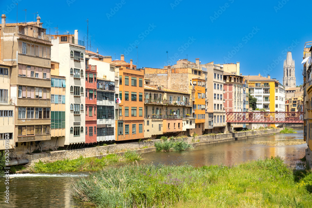 Onyar river, medieval town Girona,  Catalania, Spain