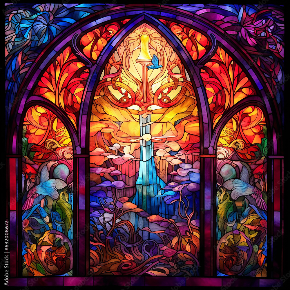 stained glass window, stain glass, window, Generative AI technology