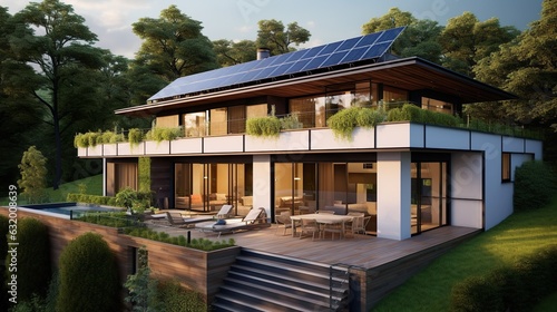 High-end House Interior with Eco-Friendly Solar Energy © arthyeon