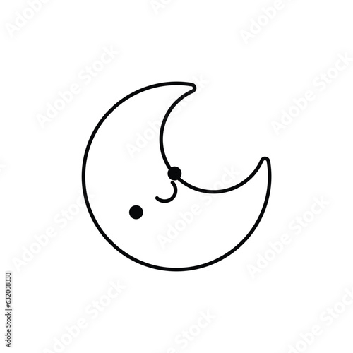 Cute smiling crescent moon cartoon character emoji character line icon. Coloring book for children. Vector illustration in outline style.