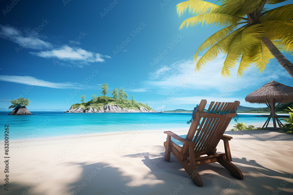 Art Tropical paradise beach with a sun-lounger facing the blue sea