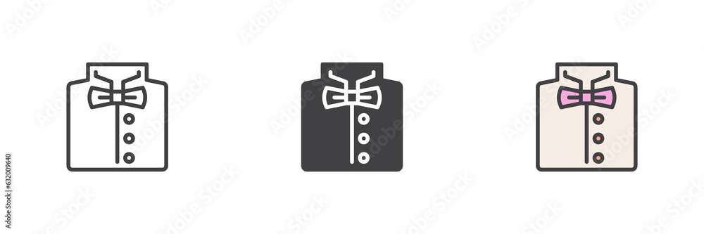 Party clothes, shirt with bow tie different style icon set Party clothes, shirt with bow tie different style icon set