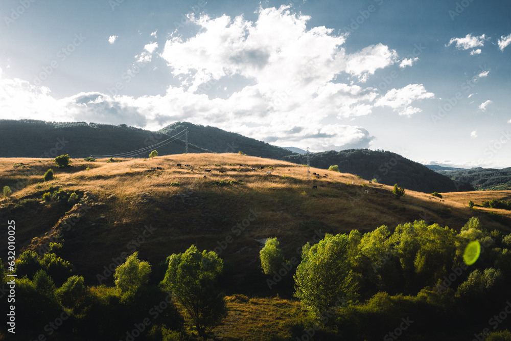 Epic and beautiful landscape with Pirin mountains in the background, Bulgaria.