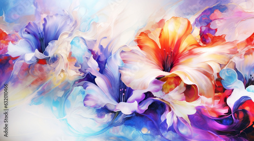 Abstract colorful watercolor background with flowers. Generative