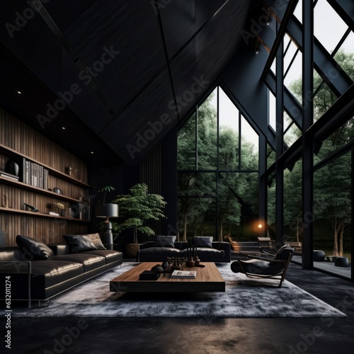 home interior design concept loft interior decorative style living room with double space daylight big window and rustic texture industrial material finish home beautiful ai generate