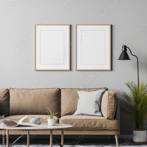 beautiful interior design furniture with mockup poster artwork with border frame interior house template for your design clean minimalist style decoration home interior background ideas ai generate