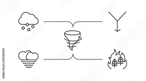 weather outline icons set. thin line icons such as ice pellets, convergence, tornado, typhoon, wildfire vector.
