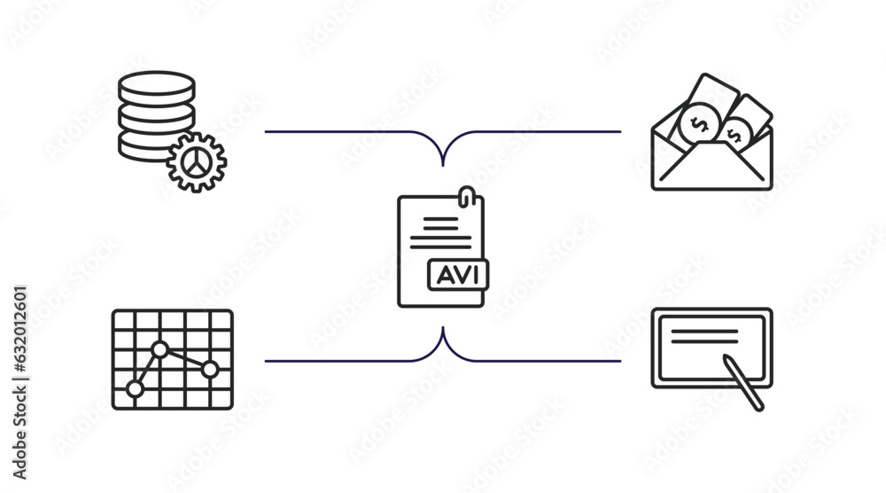 user interface outline icons set. thin line icons such as analytics tings, dollars in a mail, avi extension, boxed line stocks, blackboard with vector. user interface outline icons set. thin line icons such as analytics tings, dollars in a mail, avi extension, boxed line stocks, blackboard with vector.