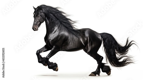 Black Andalusian horse rearing on white background © twilight mist