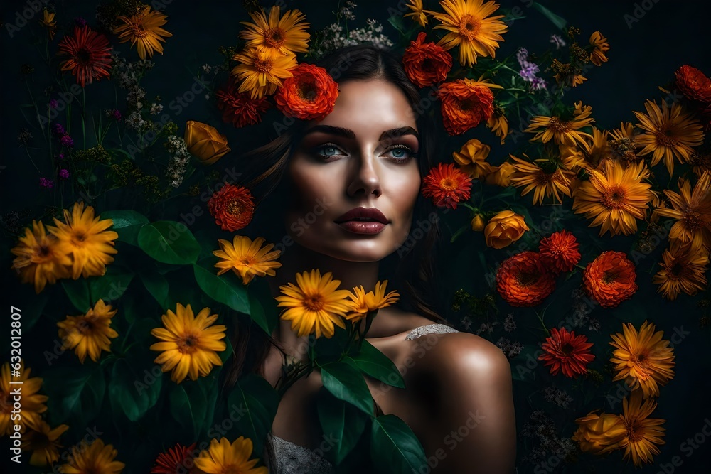 portrait of a beautiful woman with flowers generated by AI tool portrait of a beautiful woman with flowers generated by AI tool