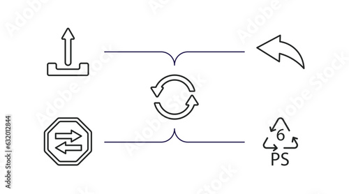 user interface outline icons set. thin line icons such as upload button, arrow address back, refresh button, two left arrows, 6 ps vector.