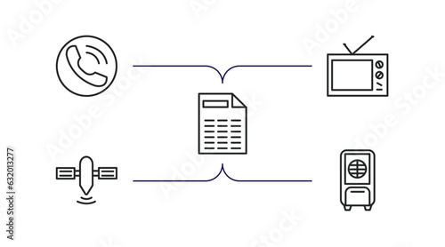 technology outline icons set. thin line icons such as reciever, old tv, spreadsheet, satellite transmission, air cooler vector.