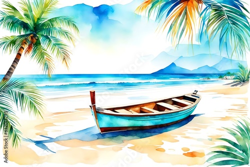 beach with coconut trees   Created using generative AI tools