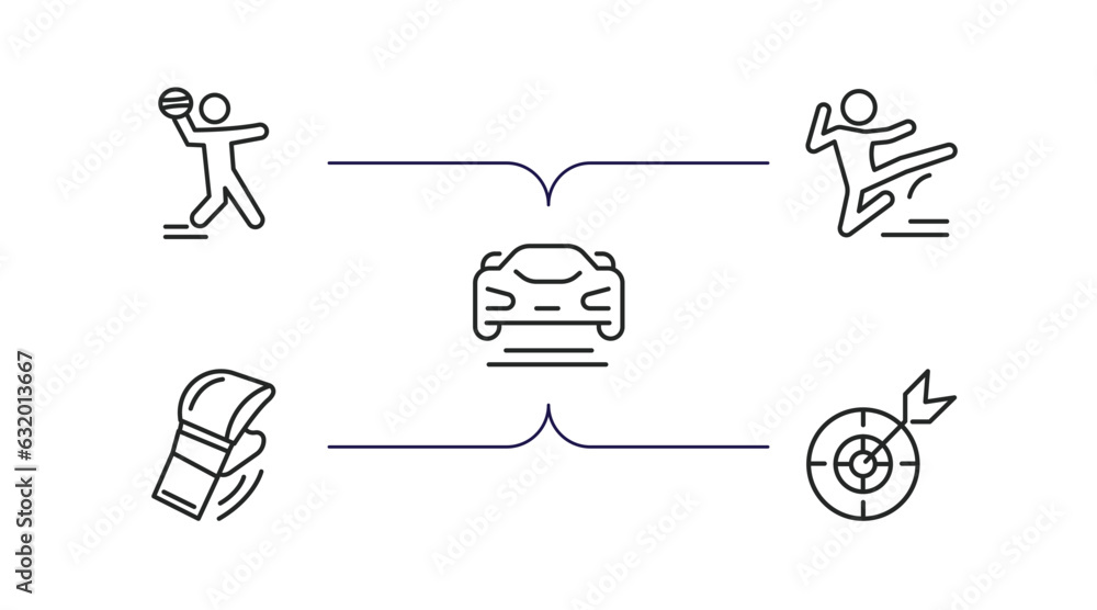 sport outline icons set. thin line icons such as dodgeball, kung fu, formula racing, mixed martial arts, dart board vector. sport outline icons set. thin line icons such as dodgeball, kung fu, formula racing, mixed martial arts, dart board vector.