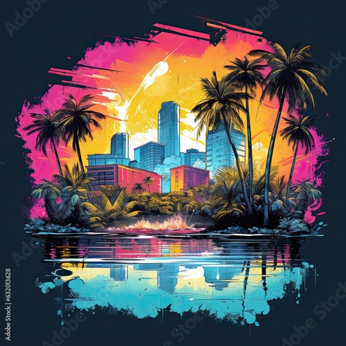 Miami Clip Art or T-Shirt Design illustration © 4kclips