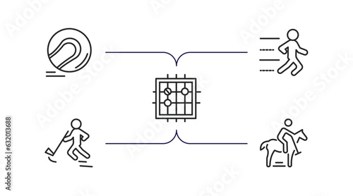 sport outline icons set. thin line icons such as hurling, trail running, go game, rinkball, polo sport vector.