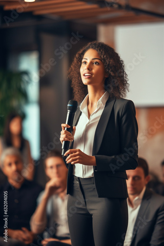 A Confident Businesswoman Giving a Presentation at a Corporate Conference  Expert Leader with Leadership Skills  Generative AI