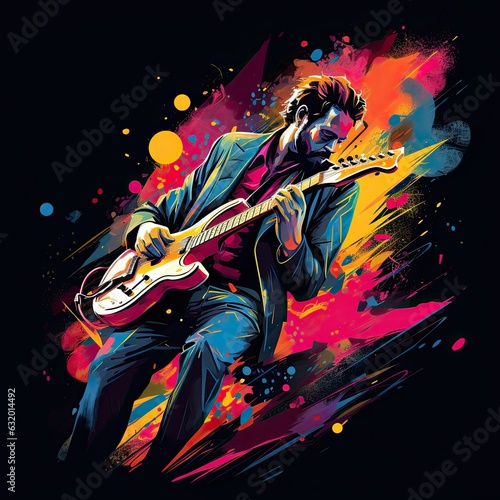 Musician E-Guitar Player Clip Art or T-Shirt Design illustration © 4kclips