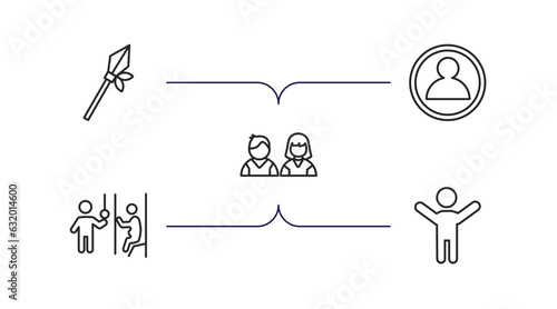 people outline icons set. thin line icons such as lance, male users, students, pregnant priority, man celebrating vector.