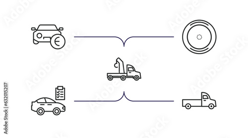 mechanicons outline icons set. thin line icons such as car sale in euros, car wheel, car crane, repair check, pick up truck vector.