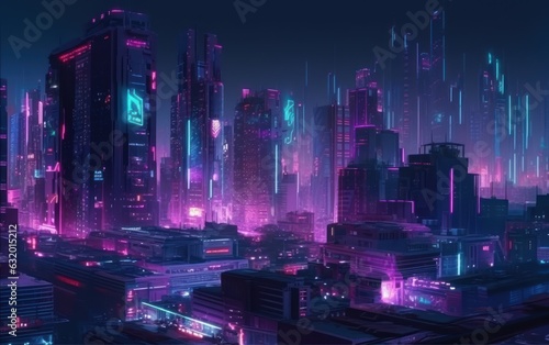 Sci-fi Cityscape with Purple and Cyan Neon lights