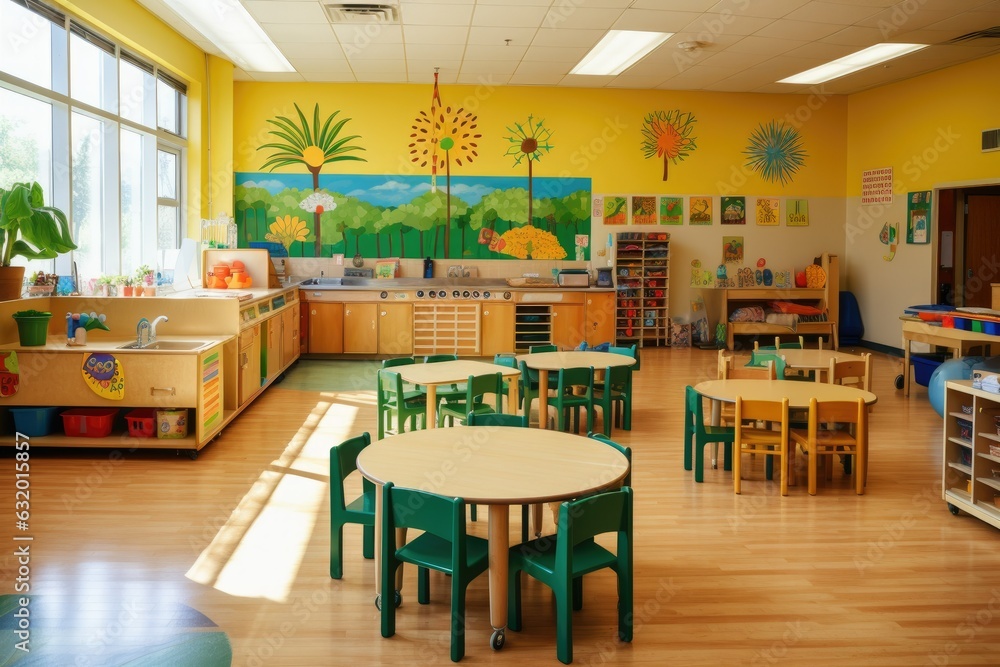 Ensuring Fun, Safe Learning in a Preschool Room: A Tour of a Childcare Center Interior Generative AI