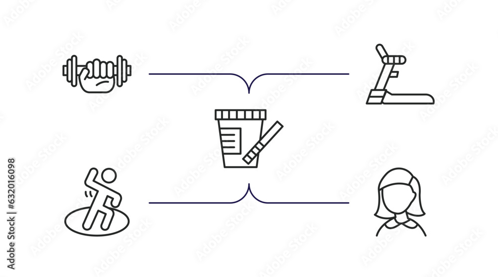 health and medical outline icons set. thin line icons such as gym, treadmill, urine, exercise, girl vector. health and medical outline icons set. thin line icons such as gym, treadmill, urine, exercise, girl vector.