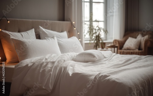 White bed sheets and pillows and white  wall