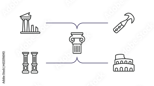 history outline icons set. thin line icons such as ancient, ancient weapon, , columns, colosseum vector.