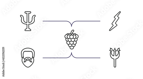 greece outline icons set. thin line icons such as psi, zeus, grapes bunch, plato, poseidon vector.