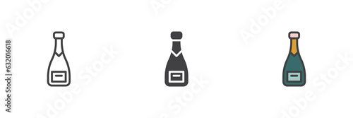 Champagne bottle different style icon set