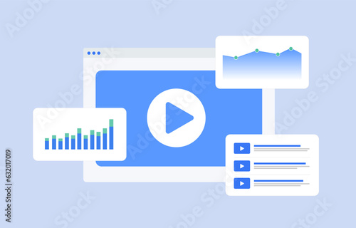 Video Analytics concept. Digital video marketing and advertising statistics. Targeting programmatic advertising stats, online media strategy