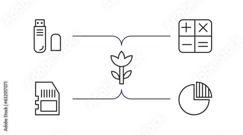 electronic stuff fill outline icons set. thin line icons such as pen drive, calculating, ro, memory card, quarter vector.