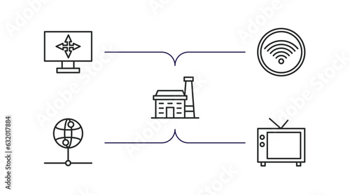 computer outline icons set. thin line icons such as full computer, wi fi, industrial, internet server, televisions vector.