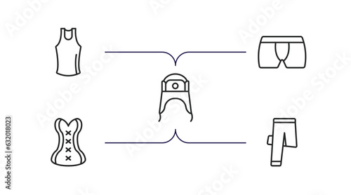 clothes outline icons set. thin line icons such as tank top, underpants, ushanka, cor, trouser vector.