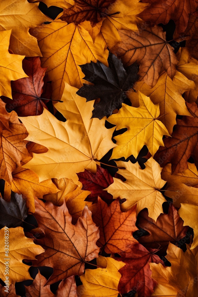 Fall Season Concept, Photo-Realistic Fallen Leaves Created with Generative AI Fall Season Concept, Photo-Realistic Fallen Leaves Created with Generative AI