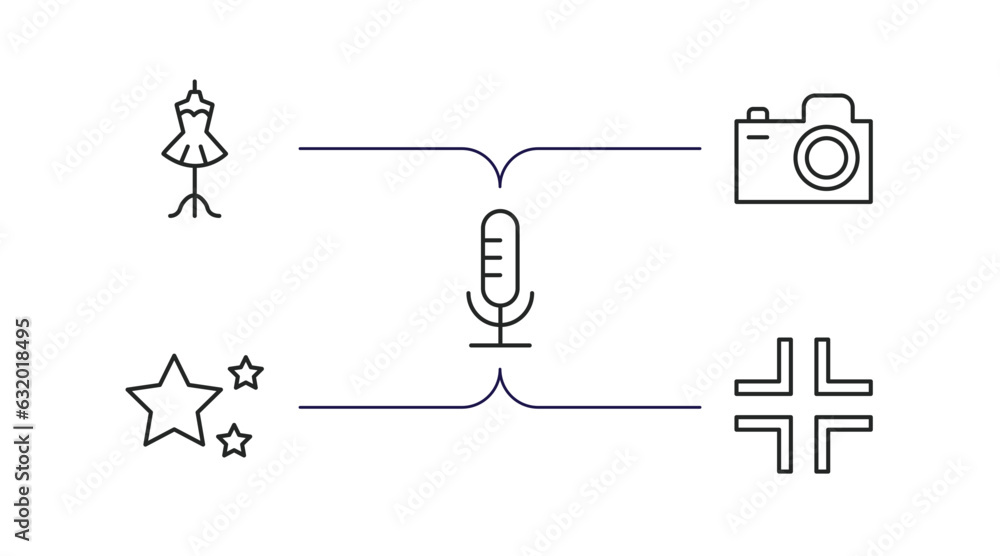 blogger and influencer outline icons set. thin line icons such as fashion, camera, microphone, star, fame vector. blogger and influencer outline icons set. thin line icons such as fashion, camera, microphone, star, fame vector.