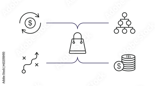 business outline icons set. thin line icons such as money convert, hierarchical order, shopping bags, tactic, stacks of coins vector.