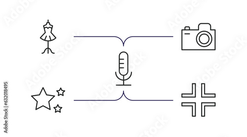 blogger and influencer outline icons set. thin line icons such as fashion, camera, microphone, star, fame vector.