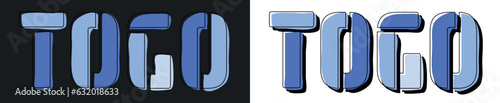 TOGO. Isolate curves doodle letters. Set 2 in 1. 3 colors. Country name TOGO for social network, web resources, mobile apps, games. Stock picture.