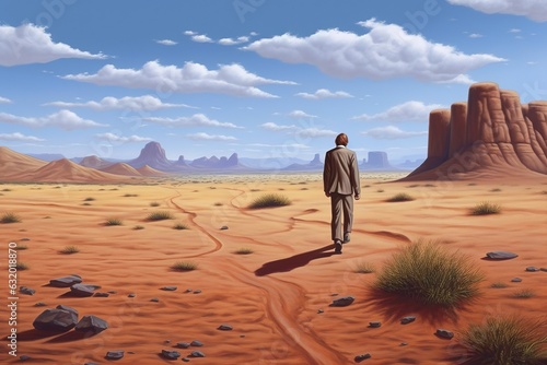 砂漠を歩くビジネスマン,Generative AI AI画像