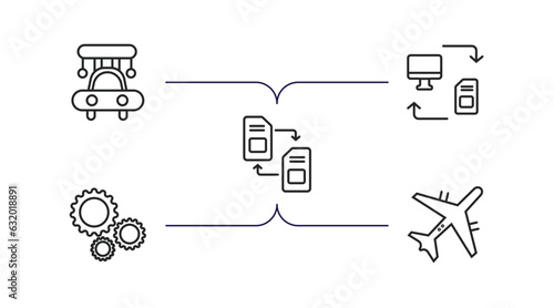 artificial intellegence outline icons set. thin line icons such as high speed tube, data transfer, memory transfer, hine, aeroplane vector.