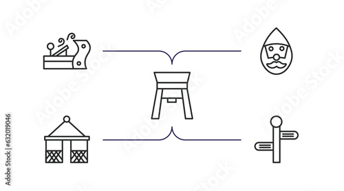 architecture and city outline icons set. thin line icons such as wood plane, gnome, paifang, gazebo, street vector.