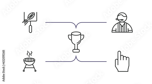 american football outline icons set. thin line icons such as american football goal, referee, trophy, , foam finger vector.