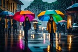 A family walking in the rain under umbrella generated by AI tool