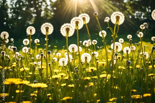 dandelions in grass generated by AI tool